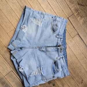 Distressed Light Blue Denim Shorts
